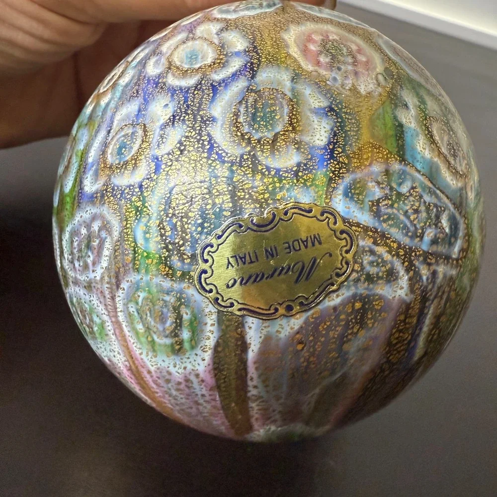 VTG Murano Hand Blown Glass Gold Millefiori Decorative Christmas Ball Ornament